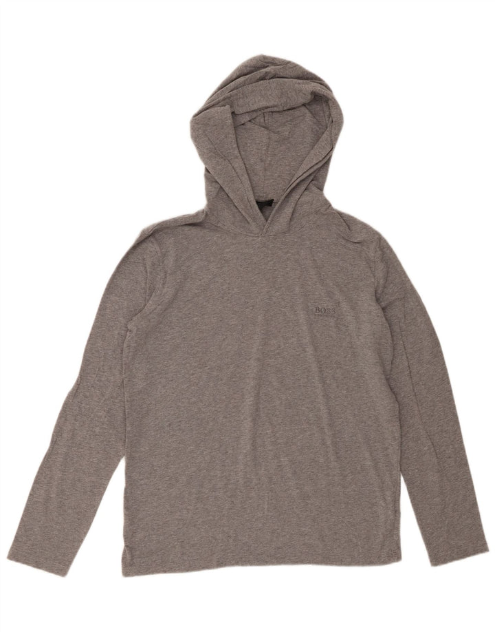 Hugo Boss Herren-Kapuzenoberteil, langärmelig, klein, grau gefleckte Baumwolle