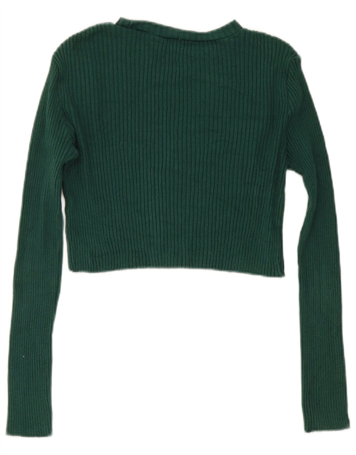 Zara Damen Crop Top Langarm UK 14 Large Grün