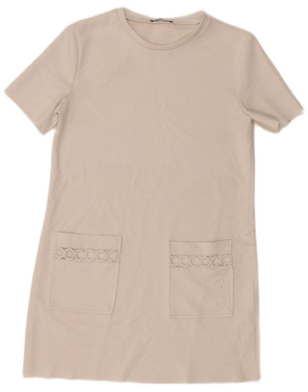 Geometrisches T-Shirt-Kleid für Damen von Zara, UK 12, Mittelweiß, Polyester
