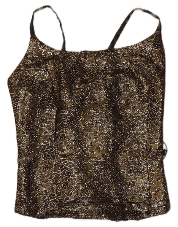 Vintage Damen Crop Korsett Top US 2 XS Khaki Floral