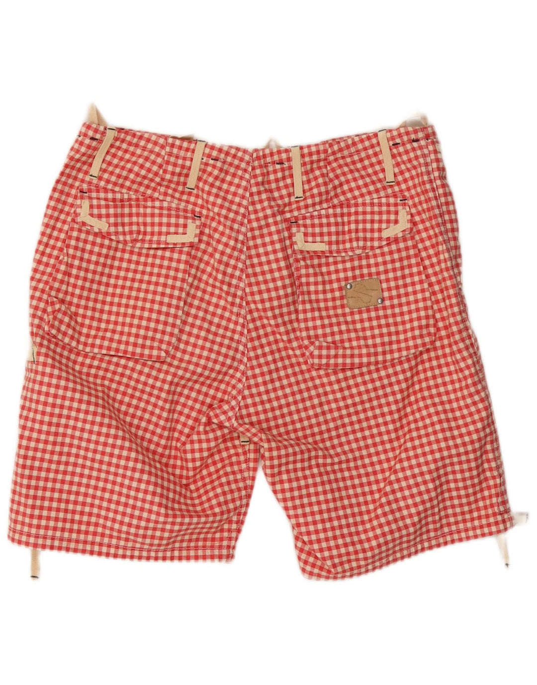 Vintage Herren Cargo Shorts W34 Große rote Gingham-Baumwolle
