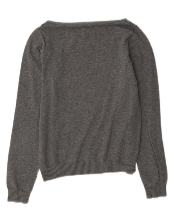 Zara Damen Crop-Pullover mit U-Boot-Ausschnitt, UK 12, mittelgraue Baumwolle