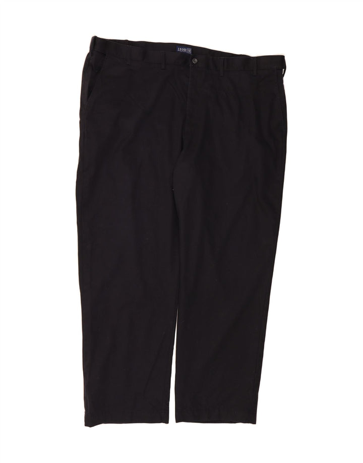 IZOD Mens Straight Chino Trousers W48 L32 Black Cotton