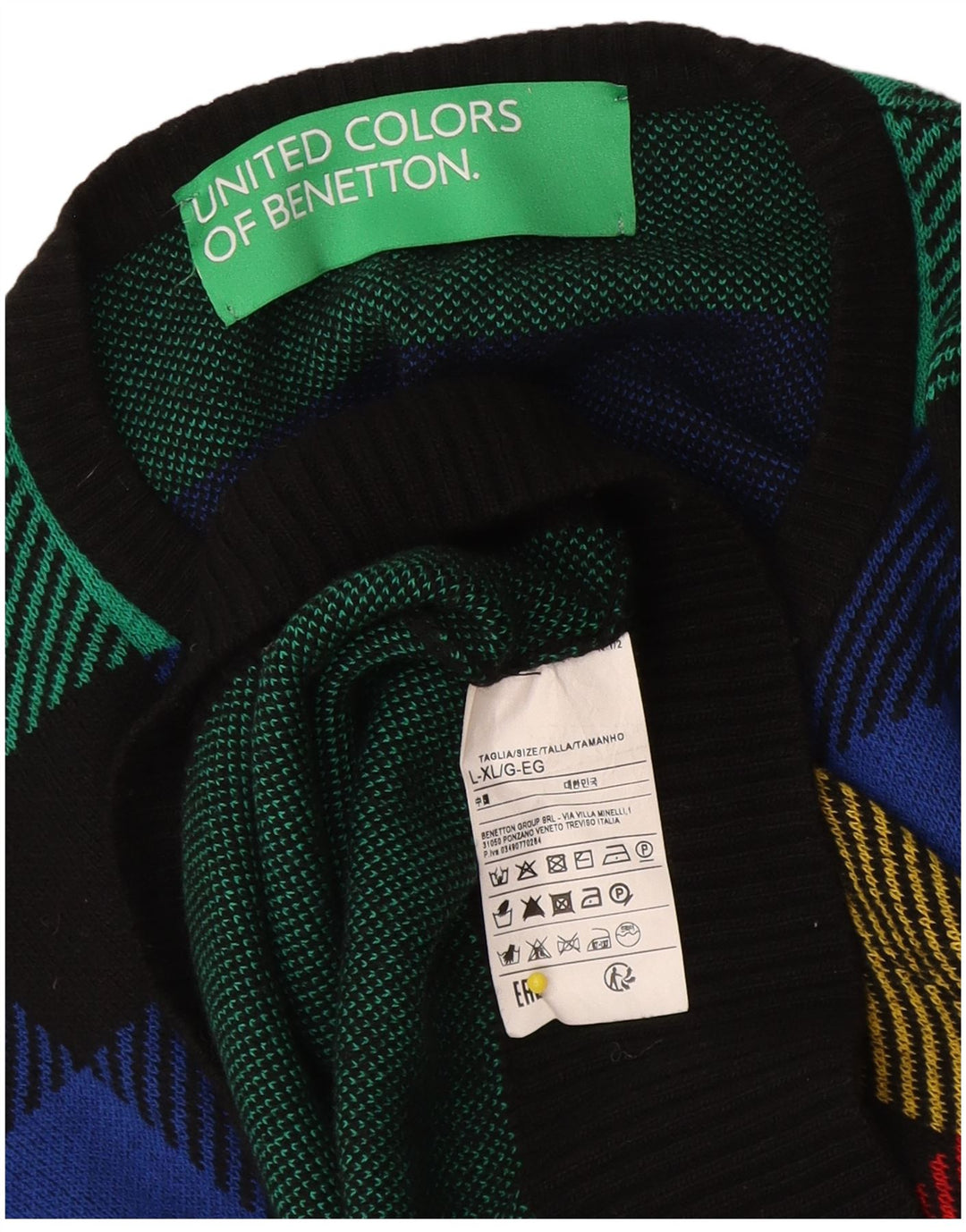Benetton Damen-Pullover mit Rundhalsausschnitt, Gr. 40, groß, mehrfarbig, kariert