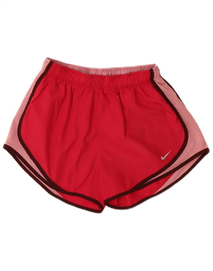 Nike Damen Dri Fit Sport Shorts UK 12 Mittelrotes Colourblock-Polyester