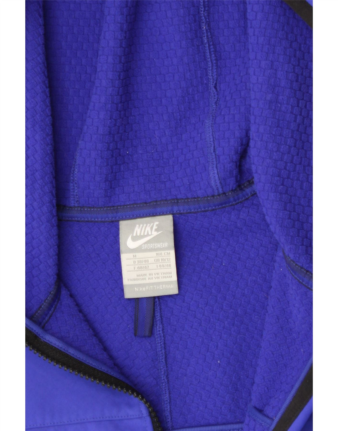 NIKE Womens Zip Hoodie Sweater UK 10/12 Medium Blue Nylon Vintage Nike and Second-Hand Nike from Messina Hembry 