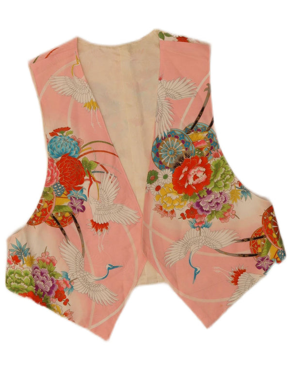 Vintage Damen OPEN Weste UK 14 Großes Rosa Blumenmuster