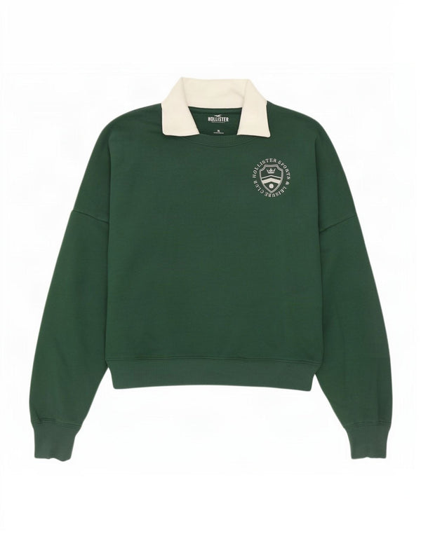 Hollister Damen Crop Oversized Sweatshirt Pullover UK 14 Mittelgrüne Baumwolle