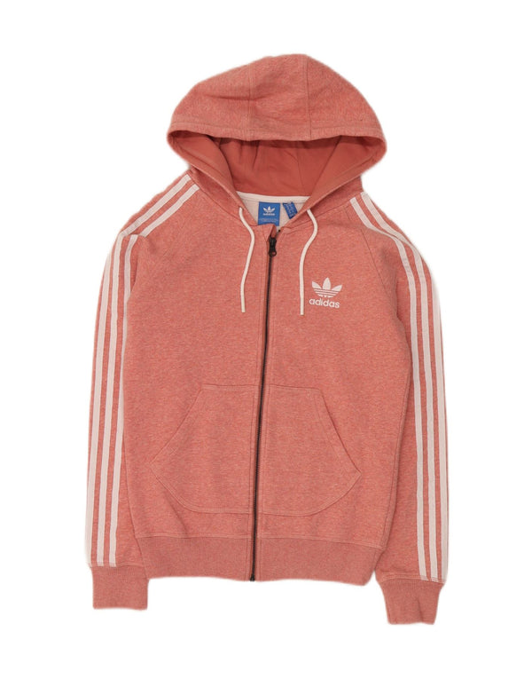 Adidas Damen Zip Hoodie Pullover UK 10 Small Rosa Baumwolle