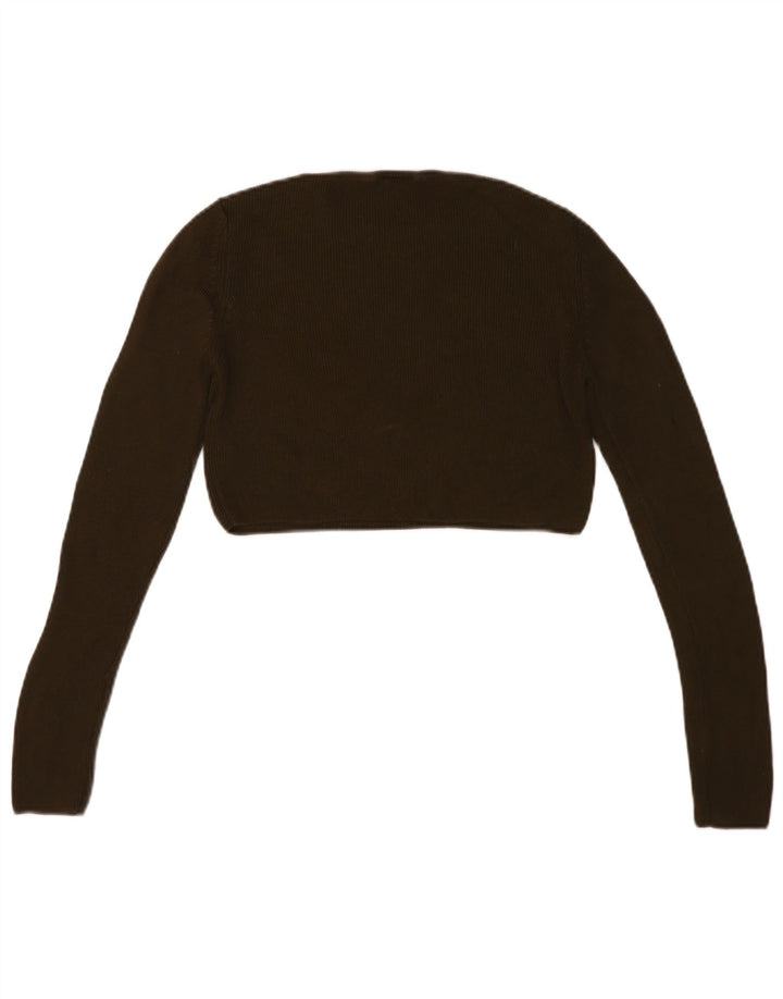 Topshop Damen Crop Top Langarm UK 12 Medium Khaki Viskose