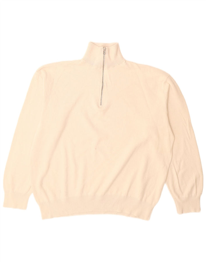 Zara Herren-Pullover mit Reißverschluss am Hals, groß, aus weißer Baumwolle