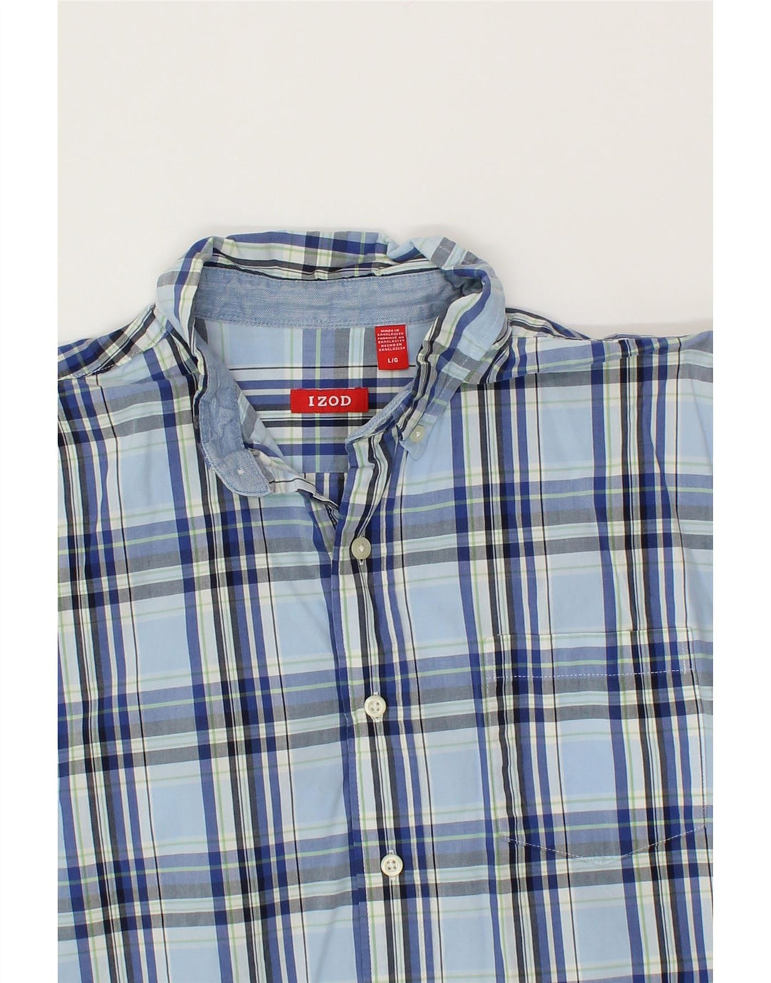 IZOD Mens Slim Short Sleeve Shirt Large Blue Check Cotton Vintage Izod and Second-Hand Izod from Messina Hembry 