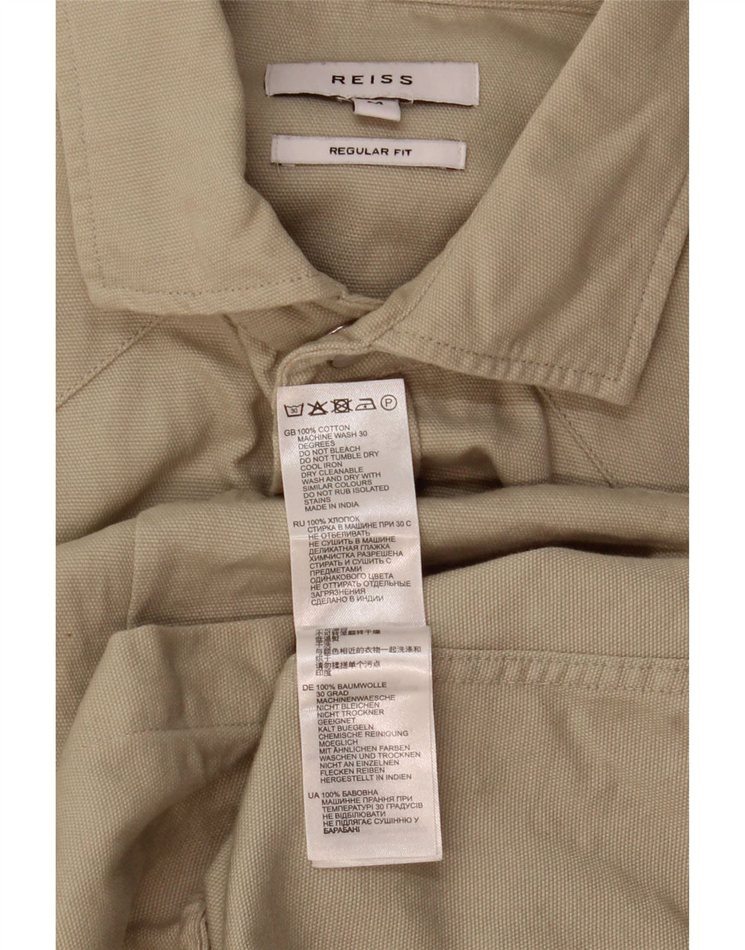 Reiss Herren-Hemd in normaler Passform, mittelbeige Baumwolle