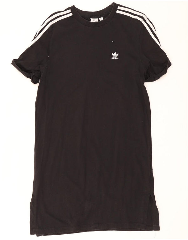 Adidas Damen T-Shirt Kleid UK 14 Medium Schwarz Baumwolle