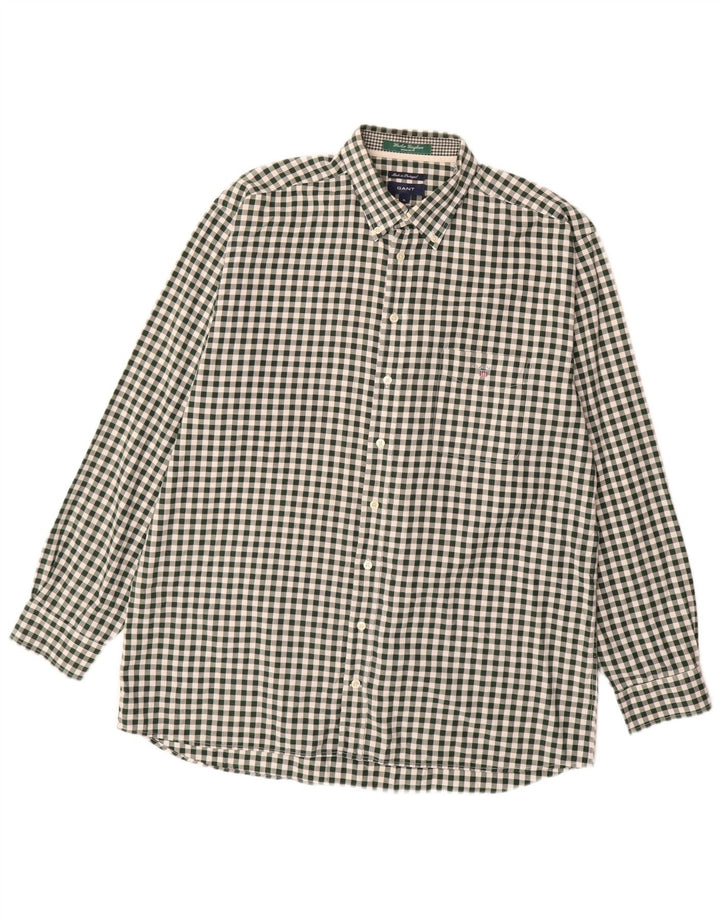 Gant Herren-Flanellhemd mit normaler Passform, XL, grün, Gingham-Baumwolle
