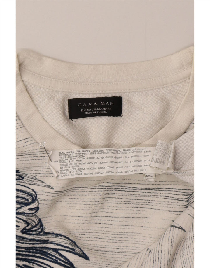Zara Herren-Sweatshirt-Pullover aus mittelweißer, geblümter Baumwolle