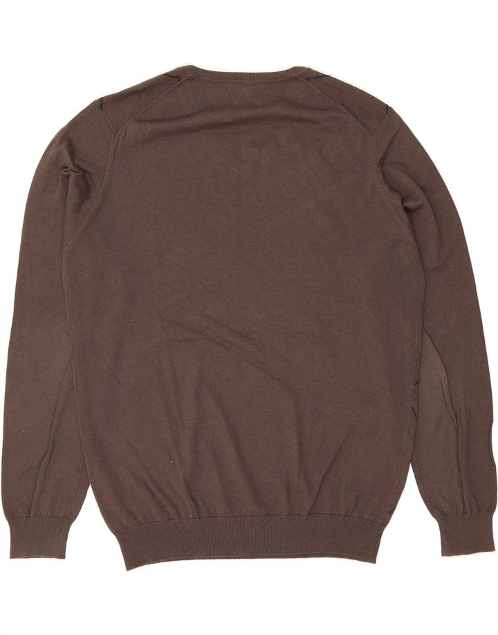 MASSIMO DUTTI Mens V-Neck Jumper Sweater UK 38 Medium Brown Argyle/Diamond Vintage Massimo Dutti and Second-Hand Massimo Dutti from Messina Hembry 