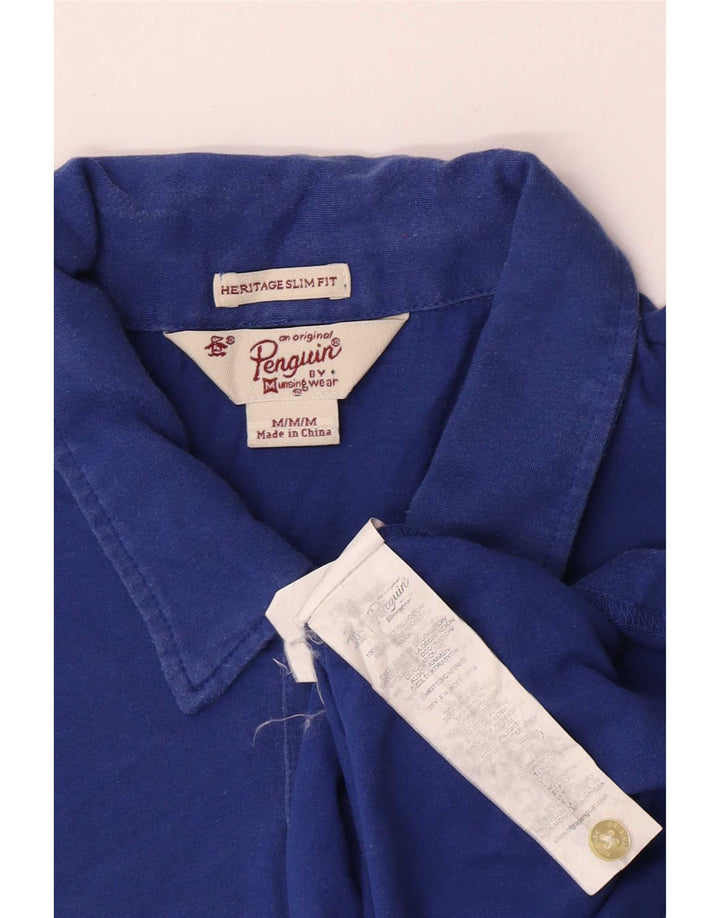 Penguin Herren Heritage Slim Fit Poloshirt Mittelblau gepunktete Baumwolle