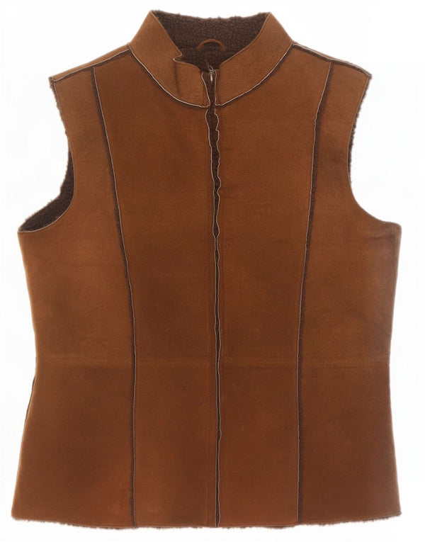 Modern Classics Damen Wildleder-Sherpa-Gilet UK 14 Großes braunes Leder