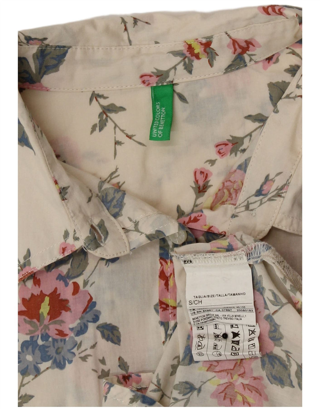 Benetton Damenhemd UK 10 Small Off White Floral