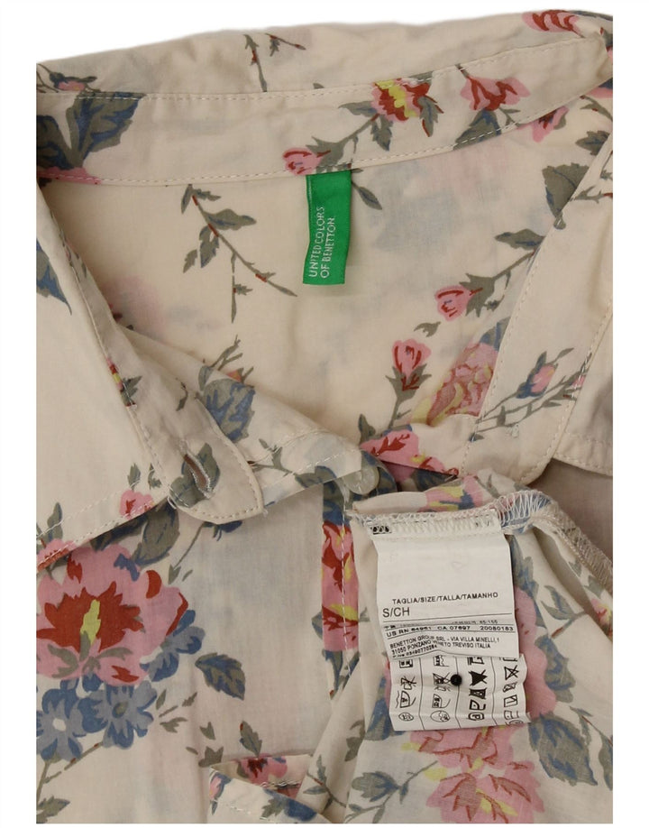 Benetton Damenhemd UK 10 Small Off White Floral