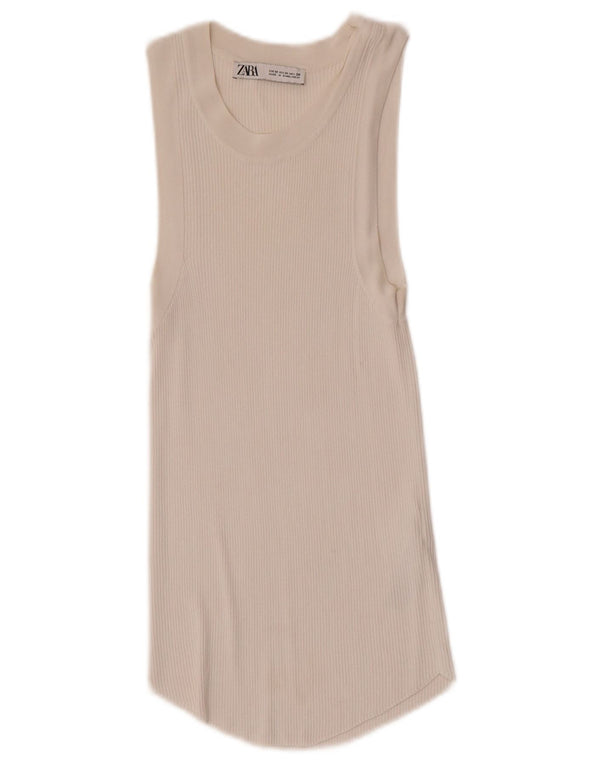 Zara Damen Weste Top UK 12 Mittelweiße Viskose