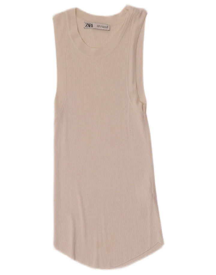 Zara Damen Weste Top UK 12 Mittelweiße Viskose