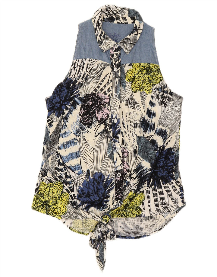DESIGUAL Damen ärmellose Hemdbluse UK 14 Medium Mehrfarbig geblümt