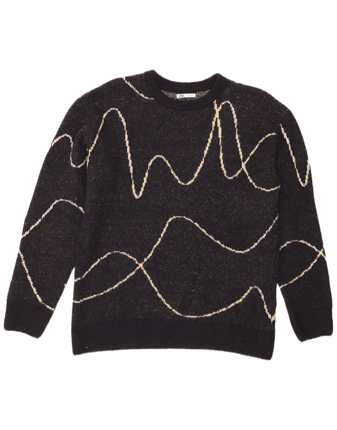 Zara Herren-Pullover mit Rundhalsausschnitt, XL, schwarz gestreift