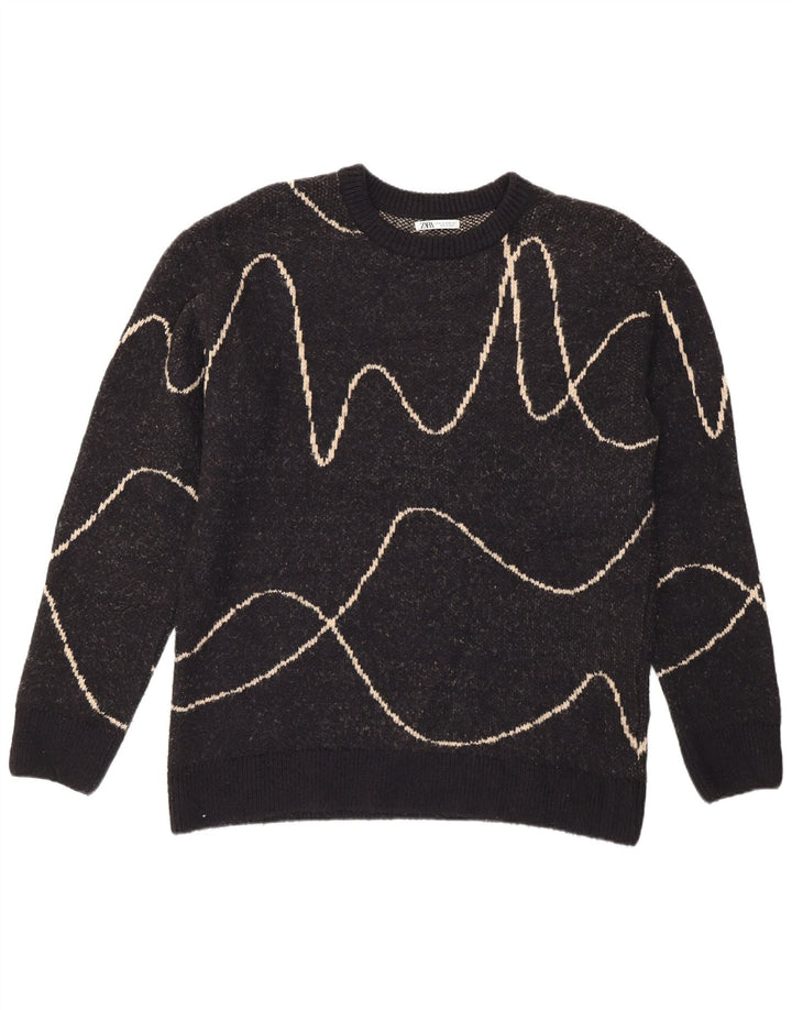 Zara Herren-Pullover mit Rundhalsausschnitt, XL, schwarz gestreift