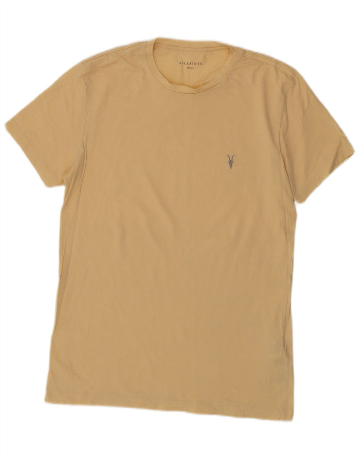 All Saints Herren T-Shirt Top Small Gelb Baumwolle