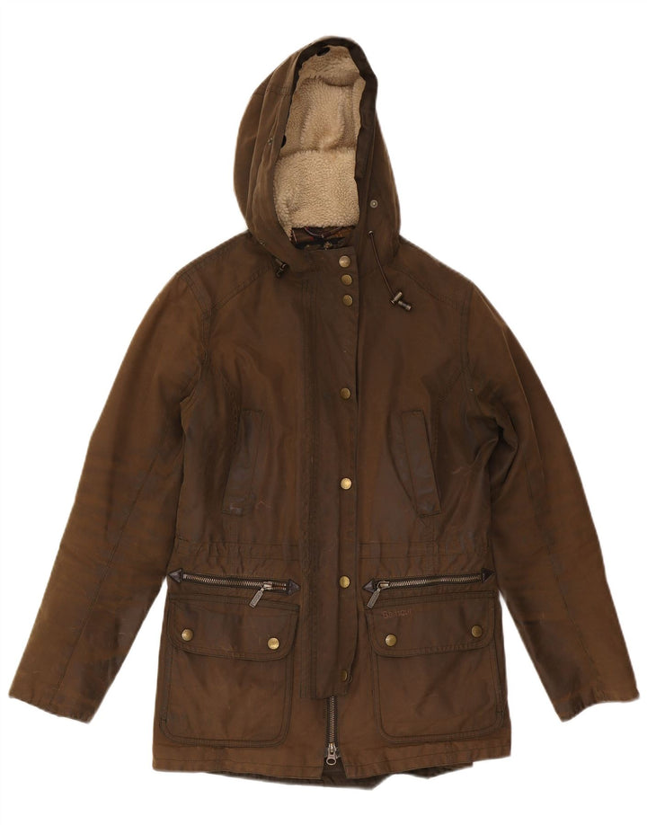 Barbour Damen-Parka mit Kapuze, UK 10, Größe S, braune Baumwolle