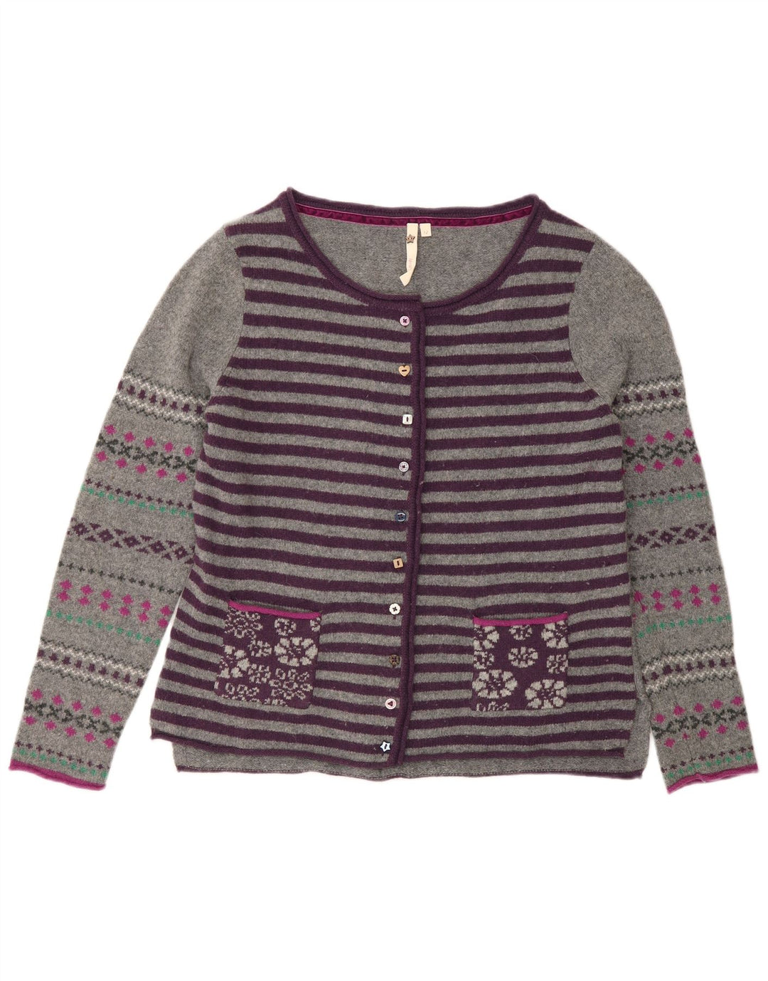 White Stuff Damen-Cardigan-Pullover UK 12 Mittelgrau gestreifte Wolle