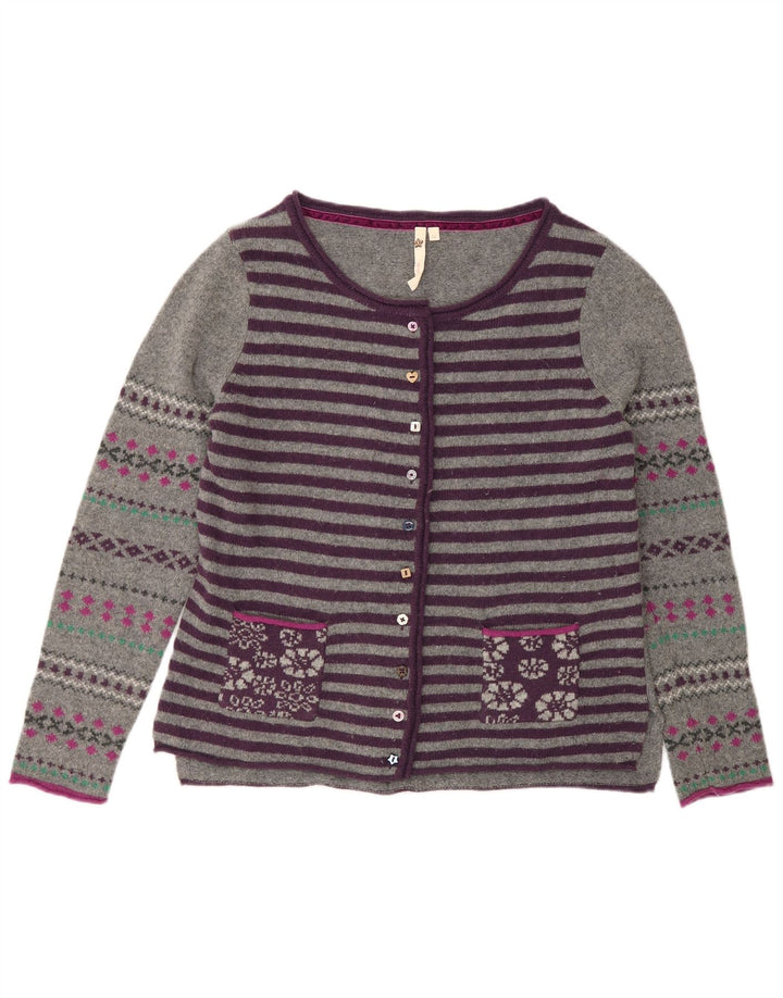 White Stuff Damen-Cardigan-Pullover UK 12 Mittelgrau gestreifte Wolle