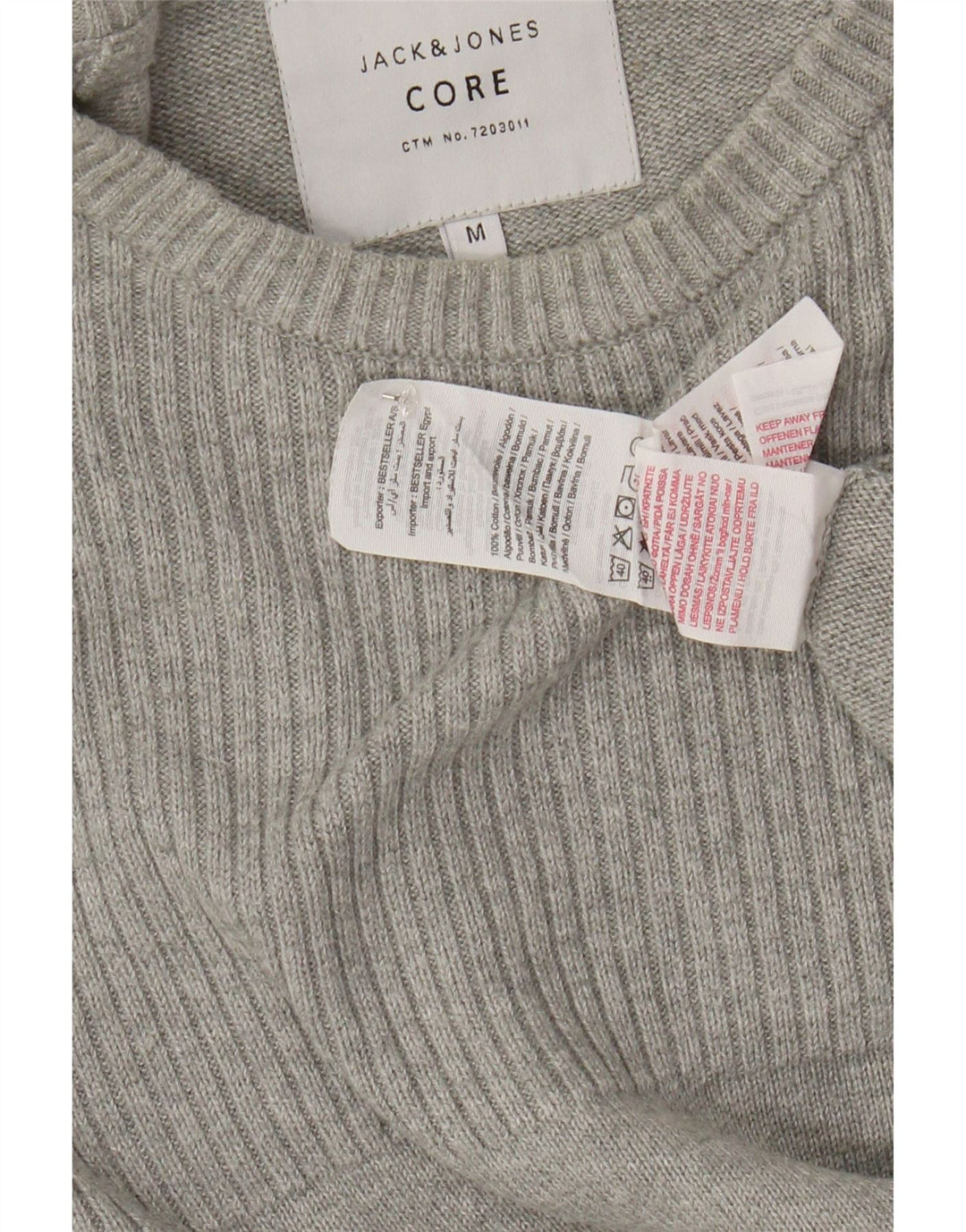 JACK & JONES Herren-Pullover mit Rundhalsausschnitt, mittelgraue Baumwolle
