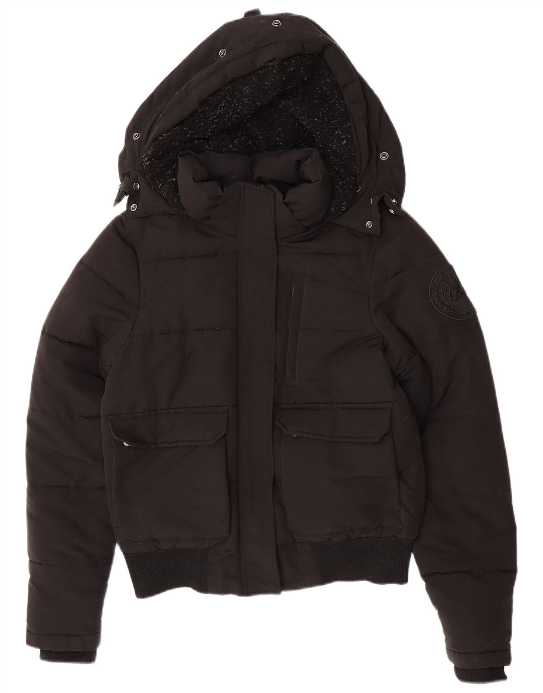 Superdry Wattierte Damenjacke mit Kapuze, UK 12, Mittelschwarz, Polyester