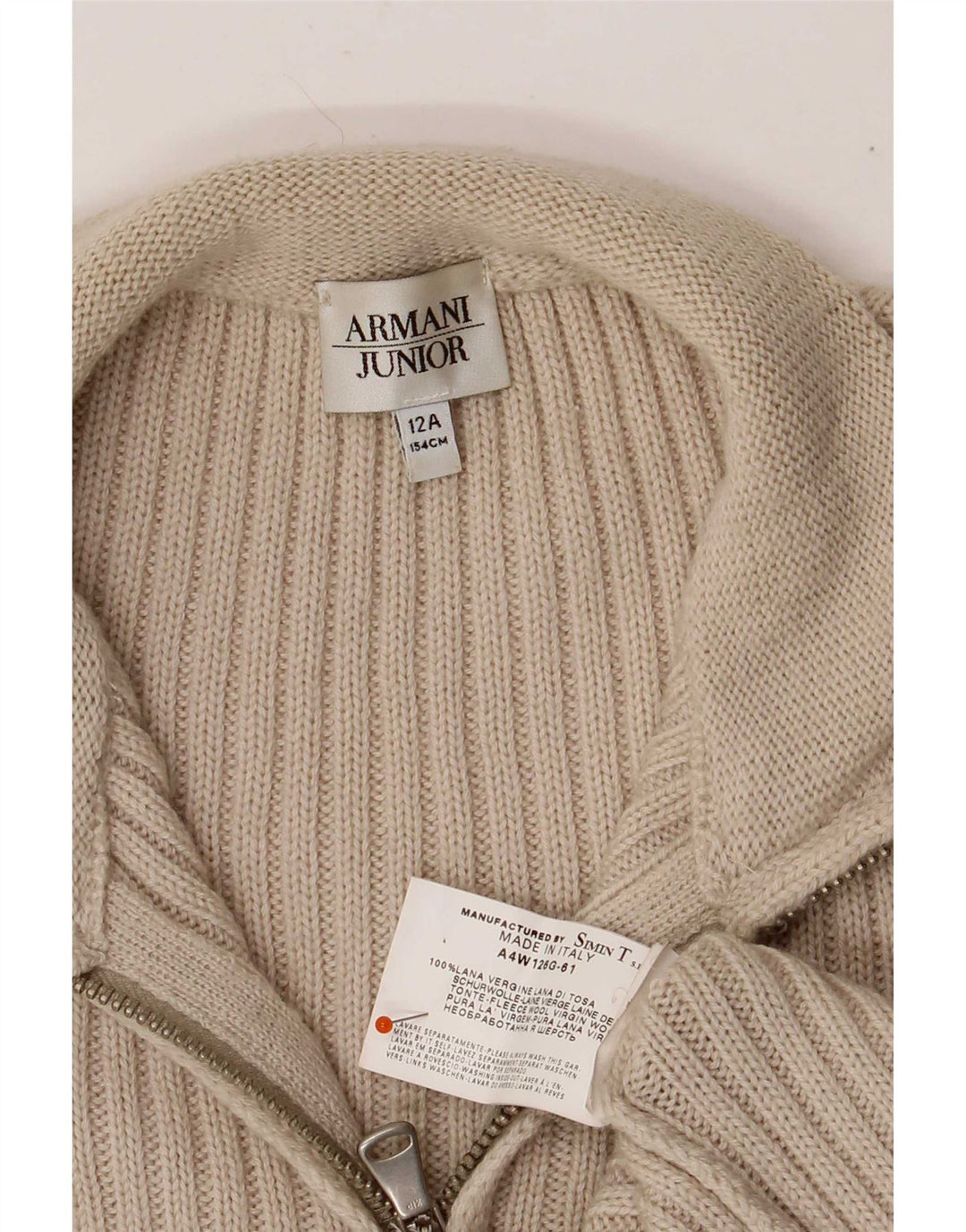 Armani Jungen-Cardigan-Pullover 11-12 Jahre Beige Schurwolle