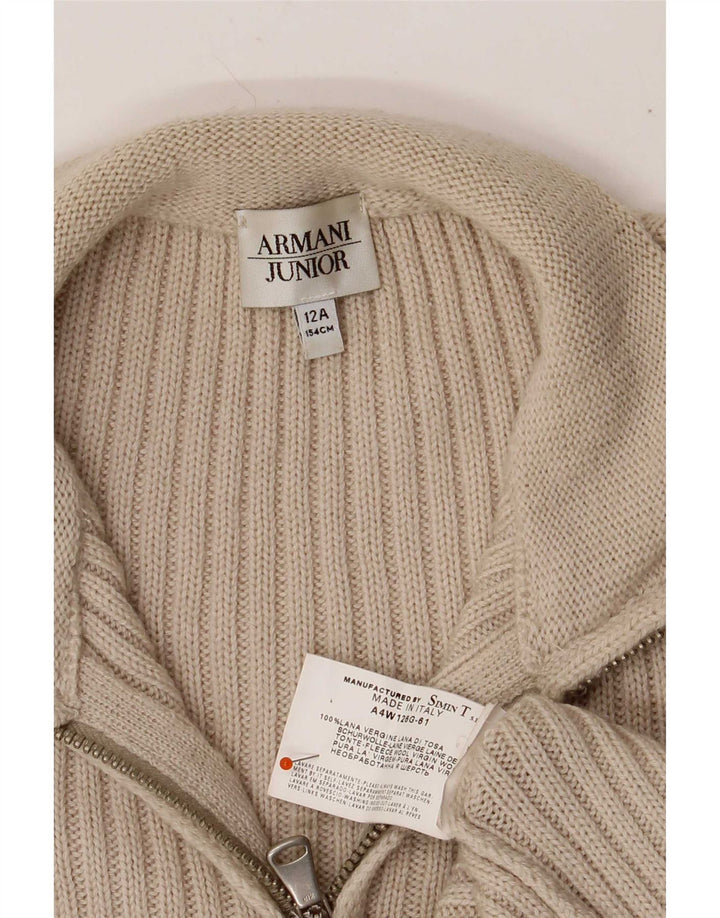Armani Jungen-Cardigan-Pullover 11-12 Jahre Beige Schurwolle