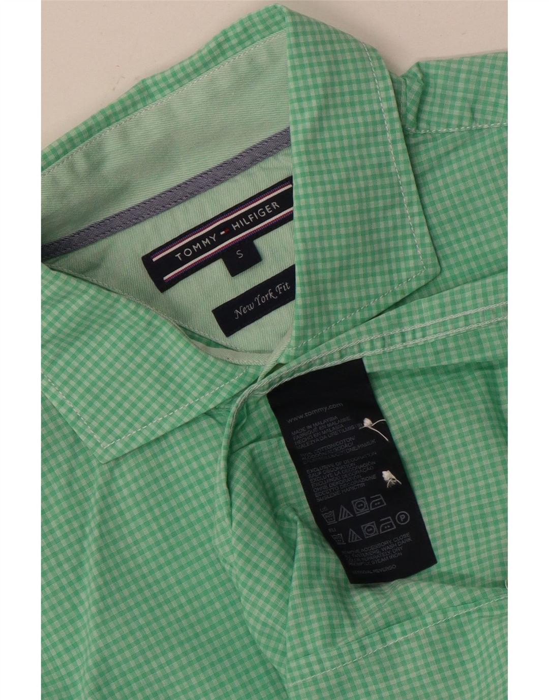Tommy Hilfiger Herrenhemd, kleine grüne Gingham-Baumwolle