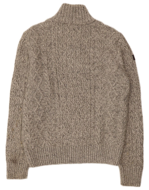 SUPERDRY Herren-Pullover mit Reißverschluss am Hals, große beige gesprenkelte Wolle