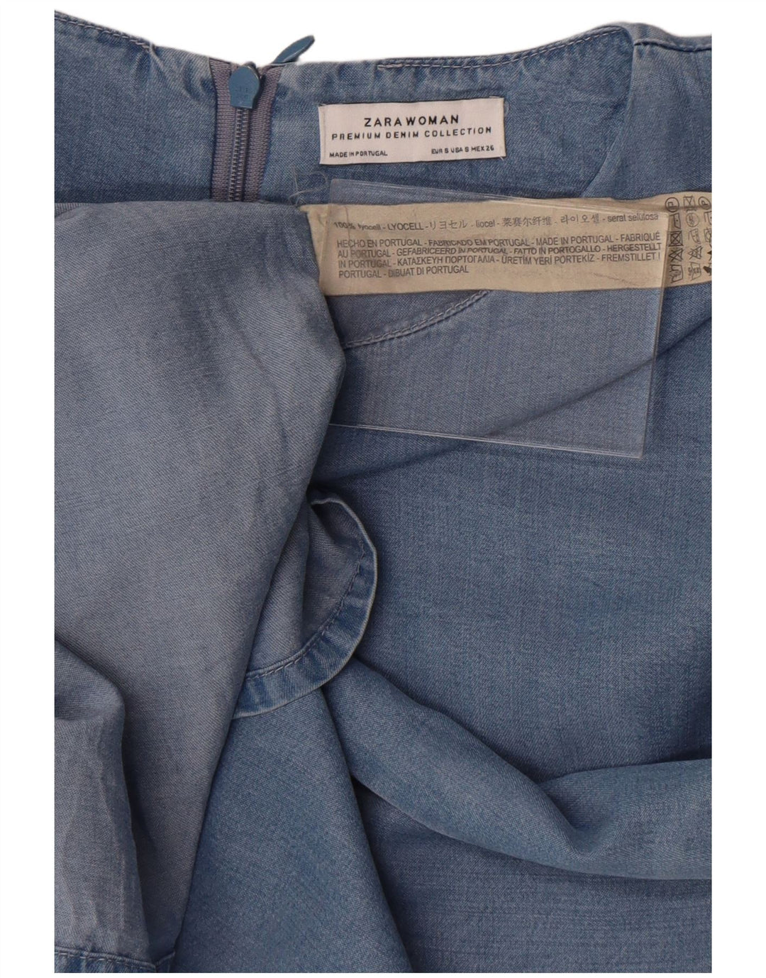 Zara Damen-Etuikleid mit 3/4-Ärmeln, Größe S, Blau, Lyocell