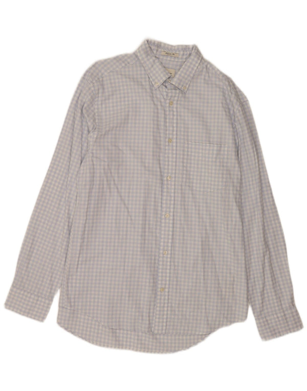 Gant Herren-Hemd mit normaler Passform, Größe 43/44, 17 1/2 XL, blaue Gingham-Baumwolle