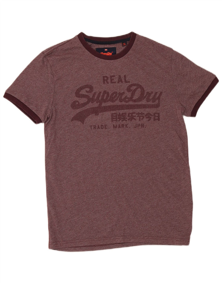 SUPERDRY Mens Graphic T-Shirt Top Medium Maroon Flecked