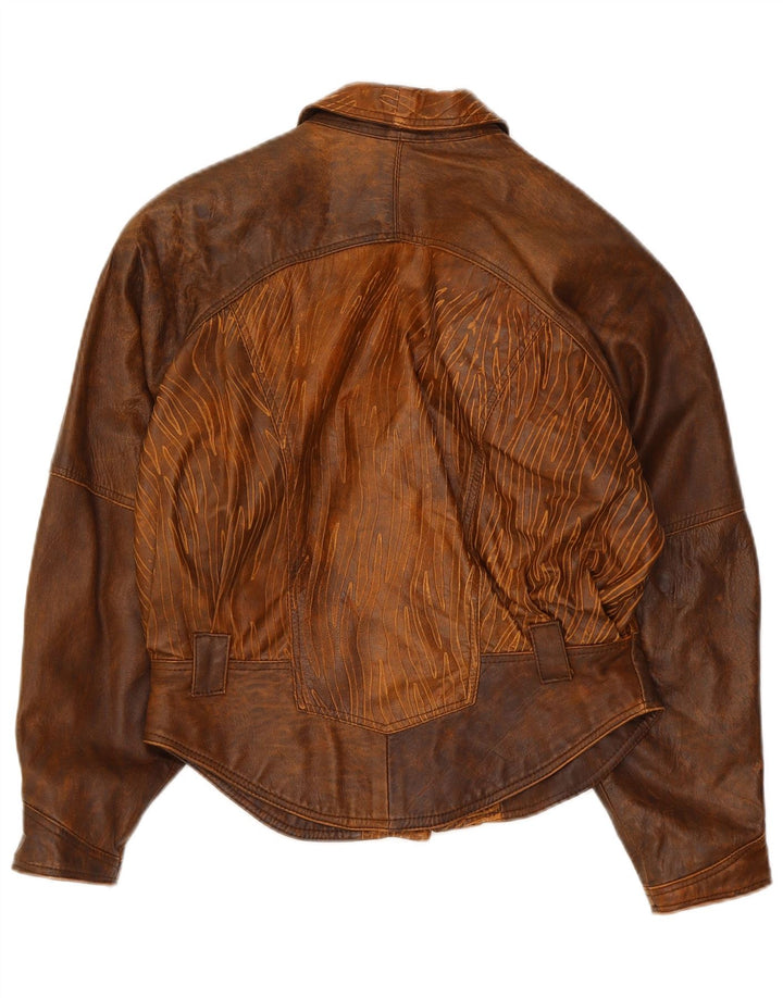 Vintage Damen Bomber Lederjacke IT 44 Mittelbraun Tie Dye Biker