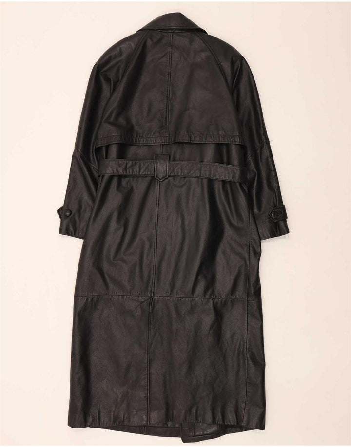 Vintage Damen Übergroßer Ledermantel UK 10 Small Black