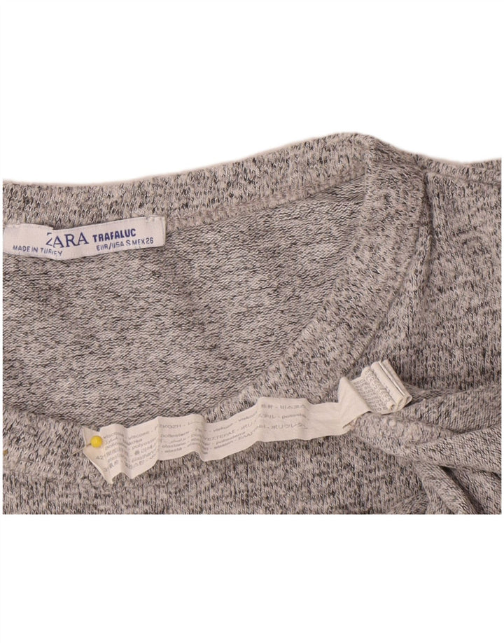 Zara Damen Crop Top Langarm UK 8 Small Graue Viskose
