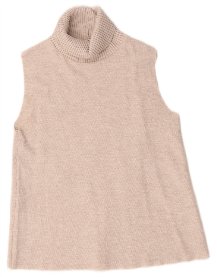 Zara Damen Rollkragen-Trägershirt UK 12 Mittelbeige Baumwolle