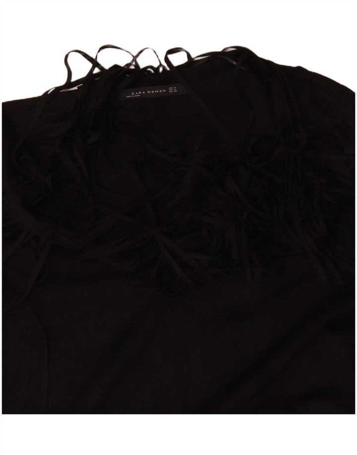 ZARA Damen Langarm-Tunikakleid UK 14 Medium Schwarz Polyester