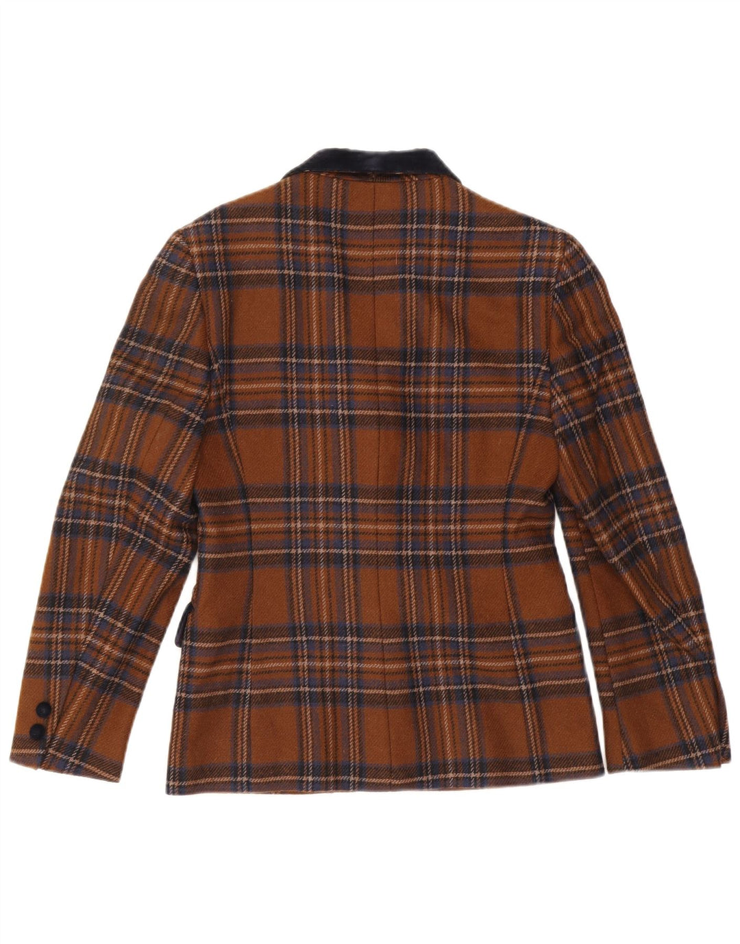 Misstwidd Damen-Blazerjacke mit 3 Knöpfen, IT 42, mittelbraune karierte Wolle