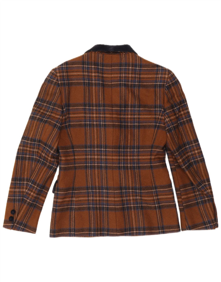 Misstwidd Damen-Blazerjacke mit 3 Knöpfen, IT 42, mittelbraune karierte Wolle